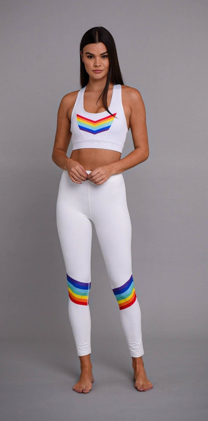 oosc womens white rainbow gym yoga set