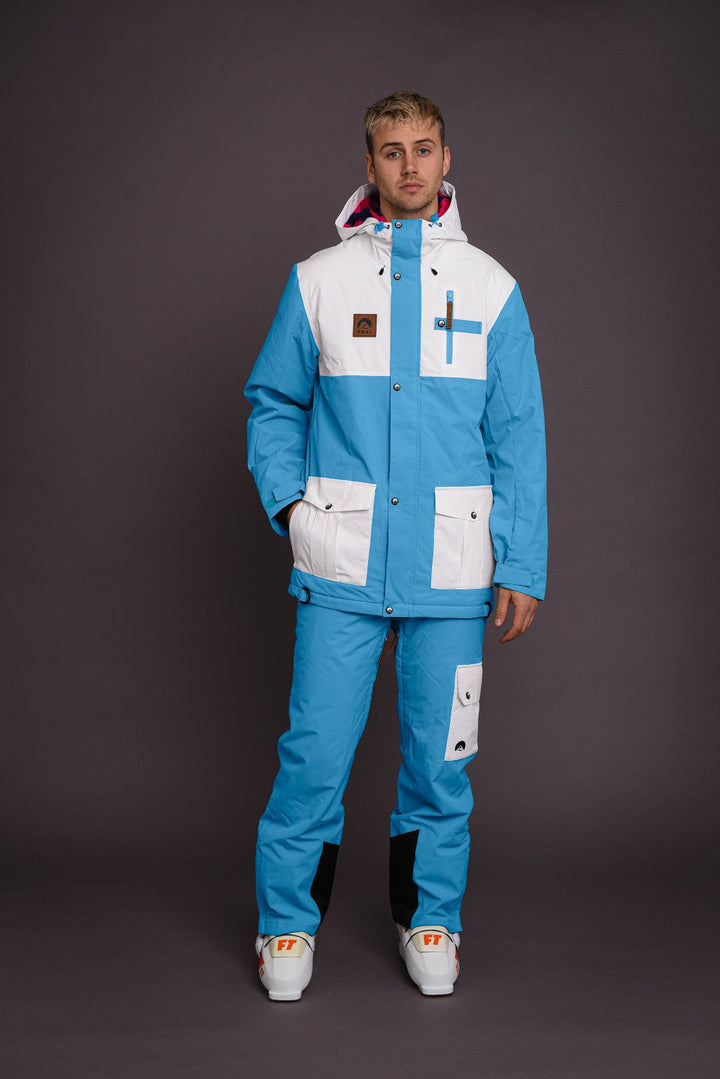 blue white snowboarding outfit
