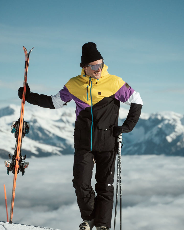 Veste de ski et de planche à neige Fresh Pow pour homme, jaune, violet et noir